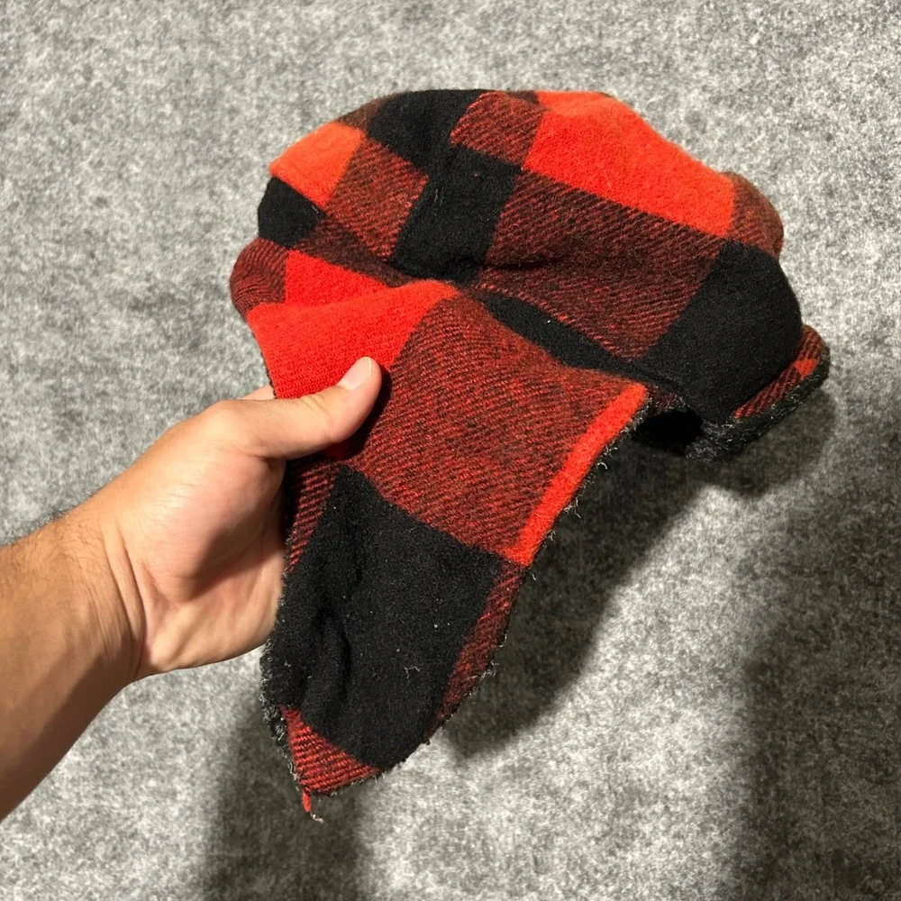 Vintage Miller Beer Buffalo Plaid Trapper Hat Red Black XL USA Biker Retro